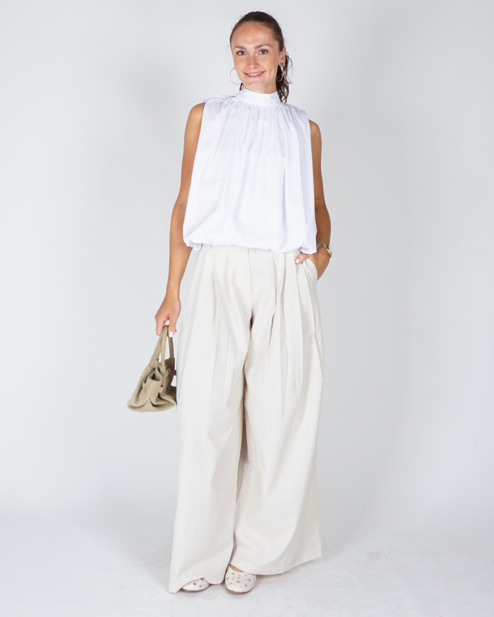 PANTALON IN LINNEN LOOK BEIGE
