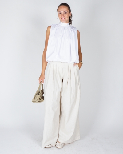 PANTALON IN LINNEN LOOK BEIGE