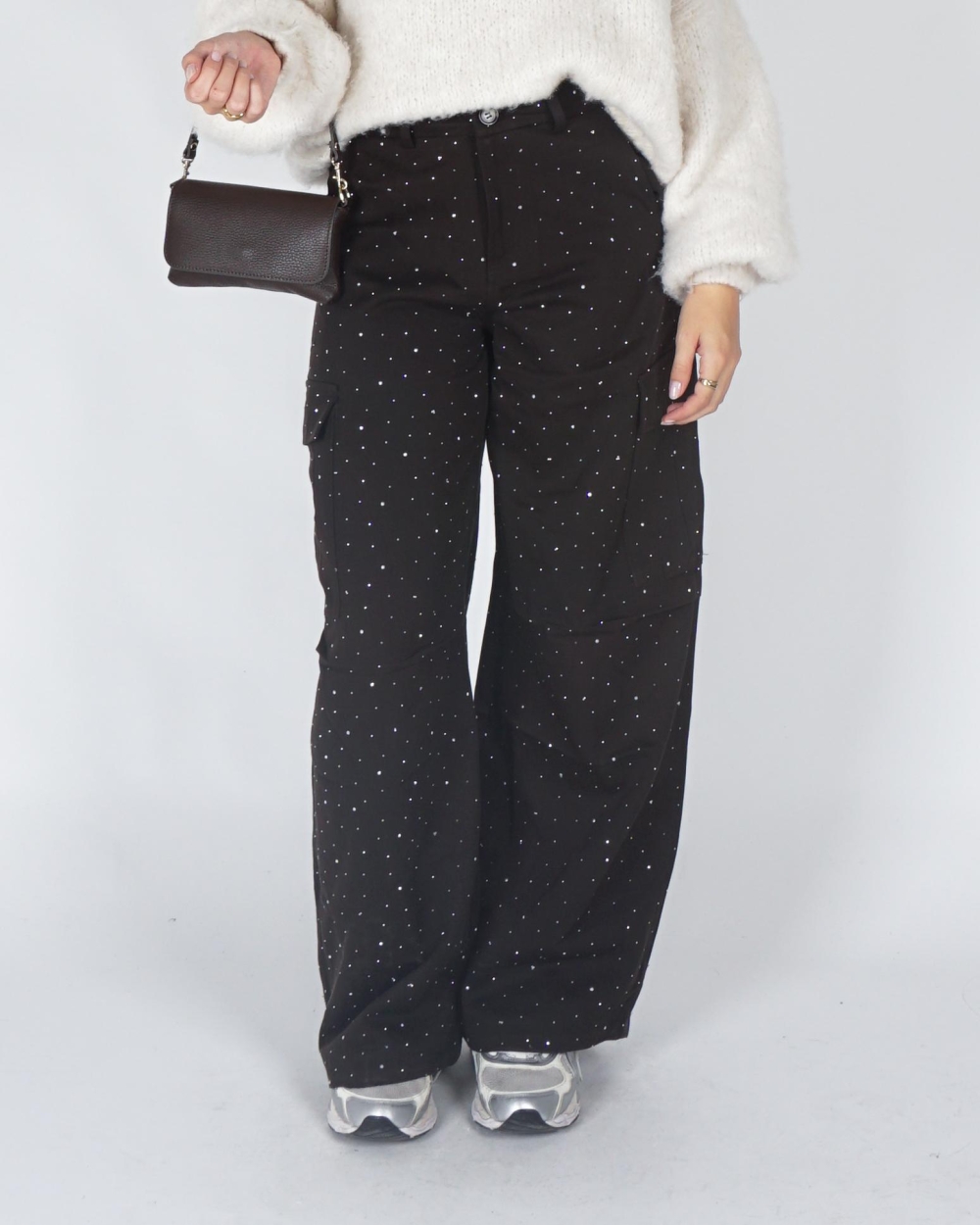 Gossip CARGO BROEK MET STRASS Donkerbruin