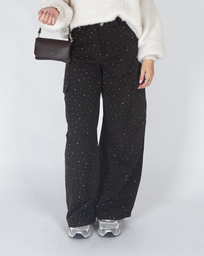Gossip CARGO BROEK MET STRASS Donkerbruin