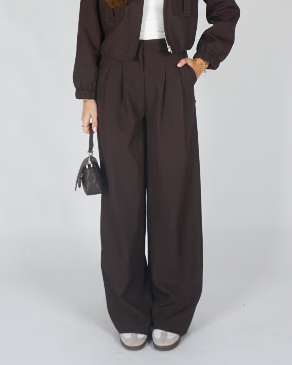 Gossip WIDE LEG PANTALON LULU Donkerbruin