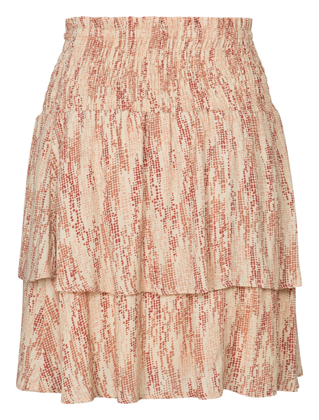 PRINT SKIRT WITH SMOCKED WAIST SAND