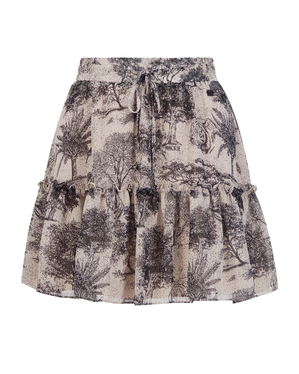 MINIROK MET RUCHES EN DIERENPRINT