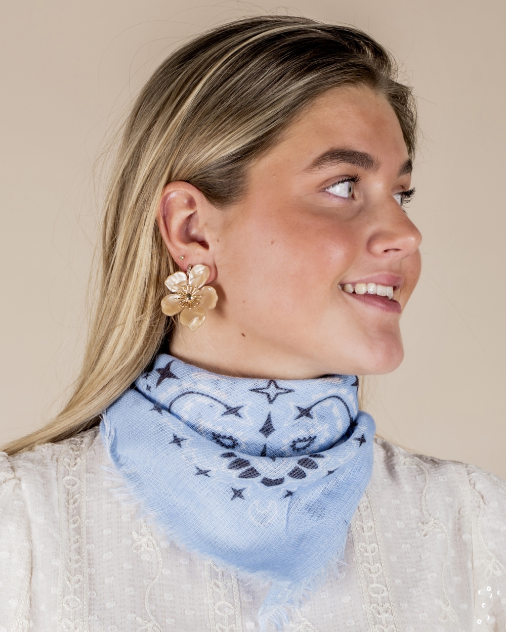 SJAAL PAISLEY PRINT FEE LICHTBLAUW