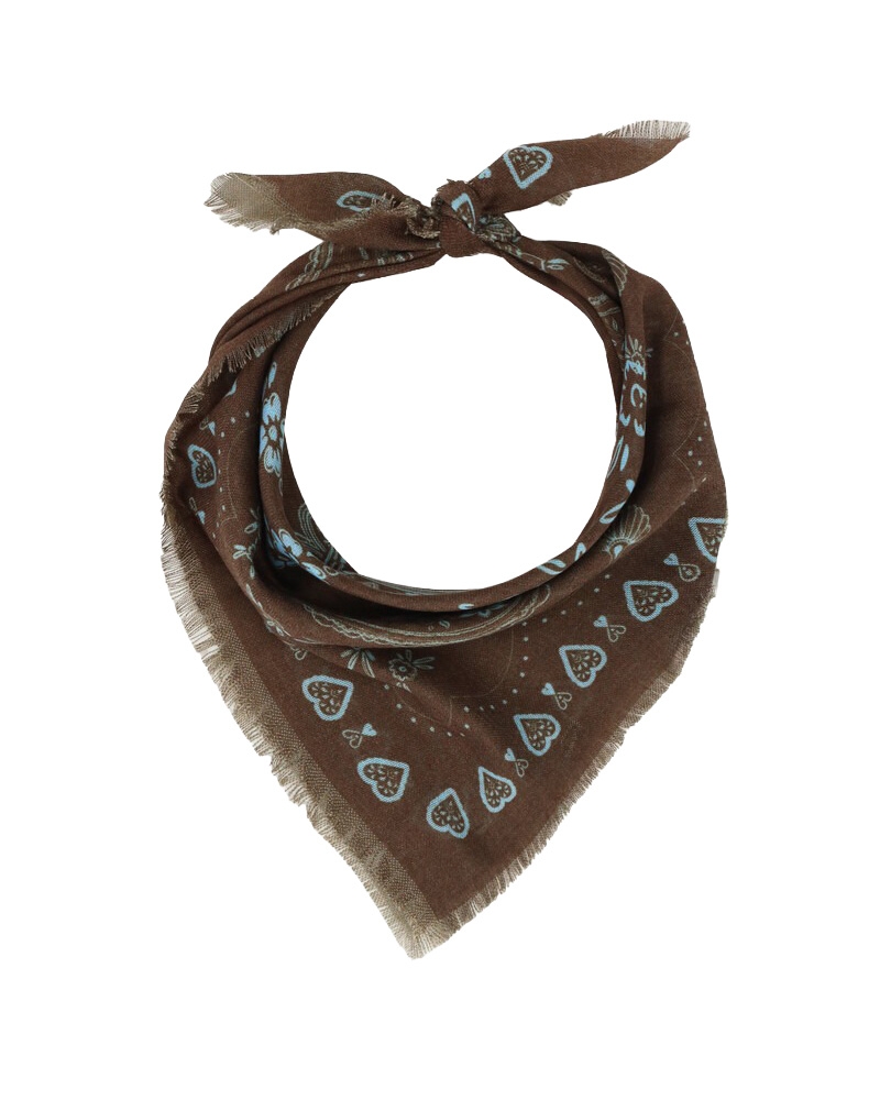 BRUINE SJAAL MET BLAUWE PAISLEY PRINT