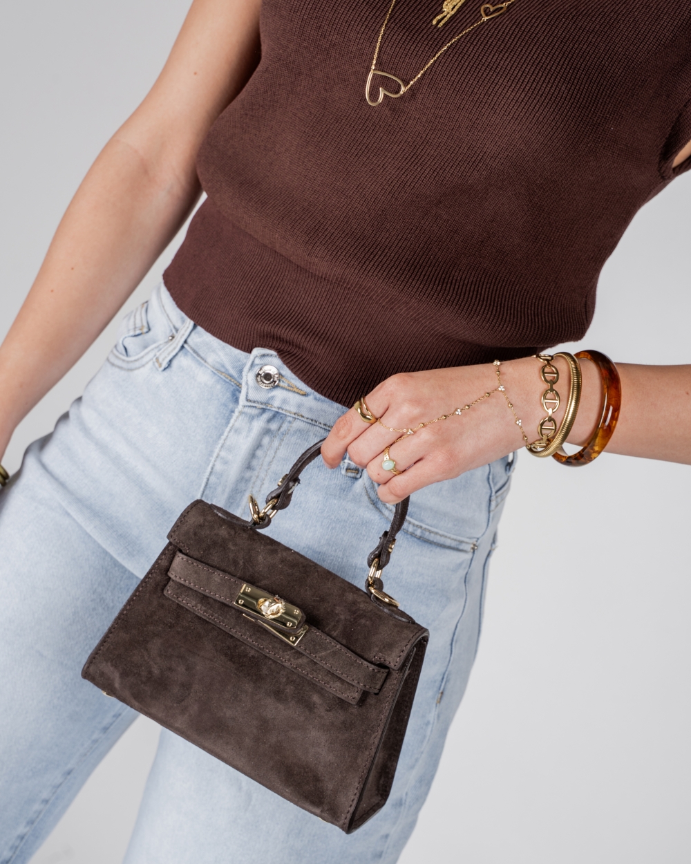 TAS GRACE SUEDE DONKER BRUIN