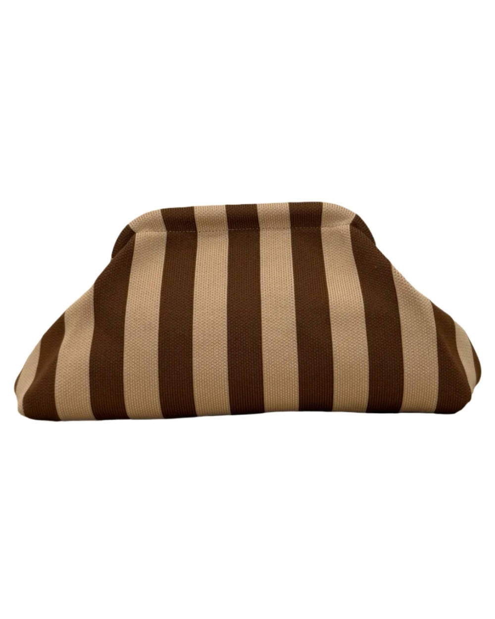 CLUTCH GESTREEPT DONKERBRUIN/BEIGE