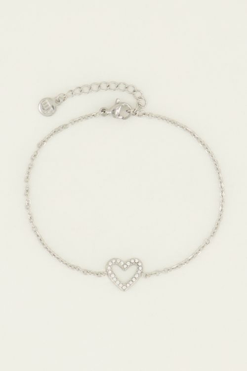 ARMBAND OPEN HART STEENTJES ZILVER