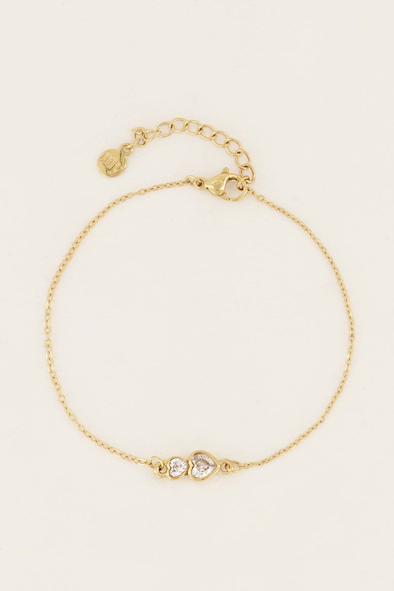 ARMBAND TWEE HARTJES STENEN GOUD