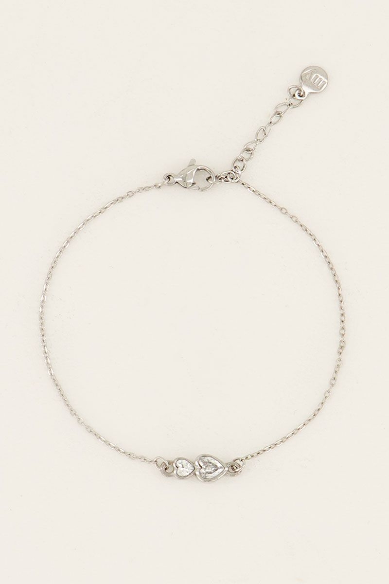 ARMBAND TWEE HARTJES STENEN ZILVER