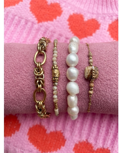 GO DUTCH LABEL ARMBAND MET KRALEN EN BRUINE STEEN