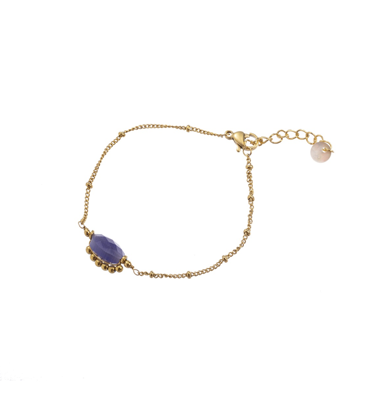 GO DUTCH LABEL ARMBAND MET BOLLETJES EN PAARSE STEEN