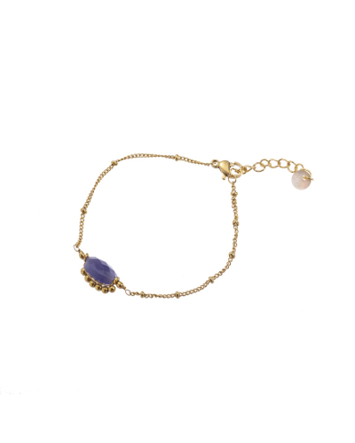 GO DUTCH LABEL ARMBAND MET BOLLETJES EN PAARSE STEEN