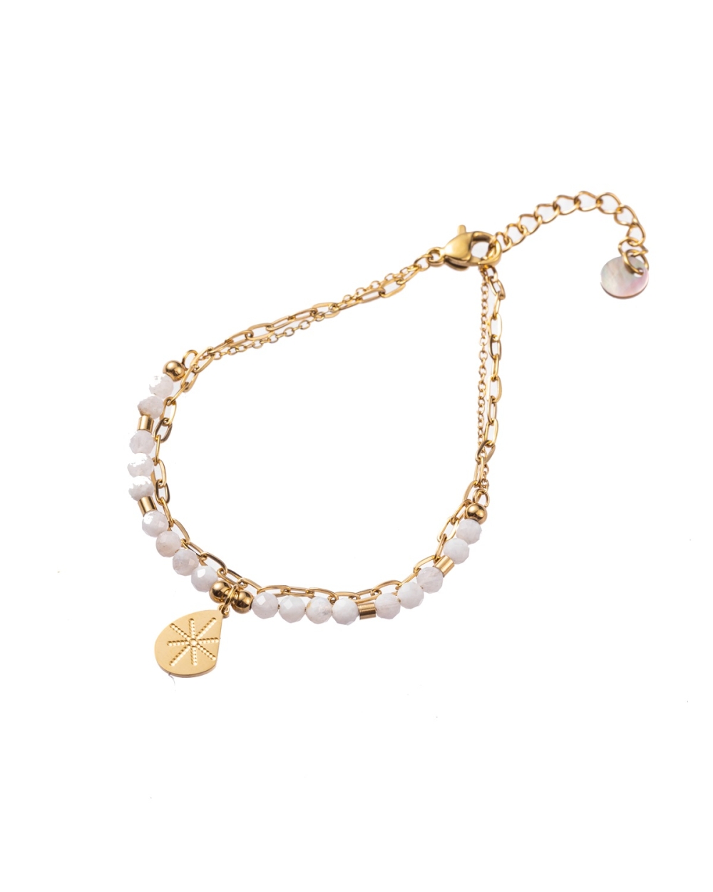 SCHAKELARMBAND MET KRALEN WIT GOUD