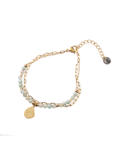 SCHAKELARMBAND MET KRALEN GROEN GOUD