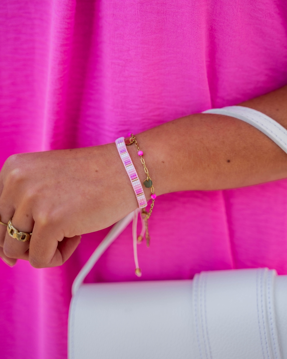 ARMBAND ROZE KRALEN EN MUNTJES