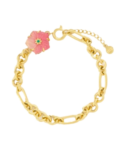ARMBAND MET ROZE HIBISCUS BLOEM GOUD