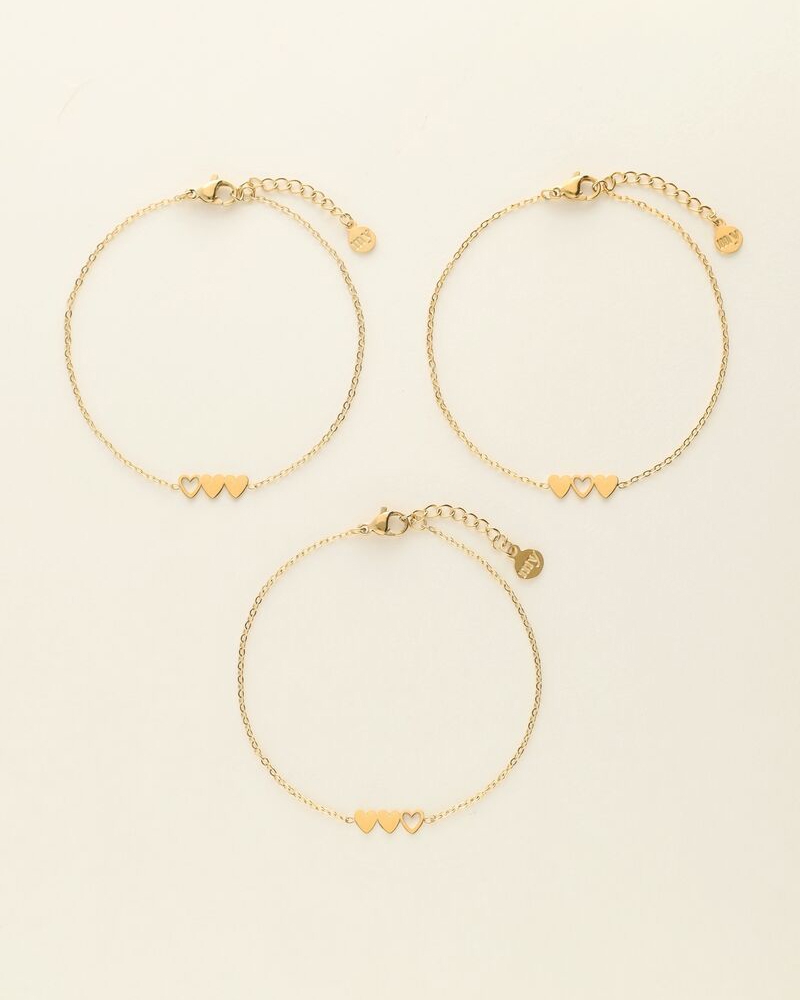 ARMBANDEN SET DRIE HARTJES GOUD