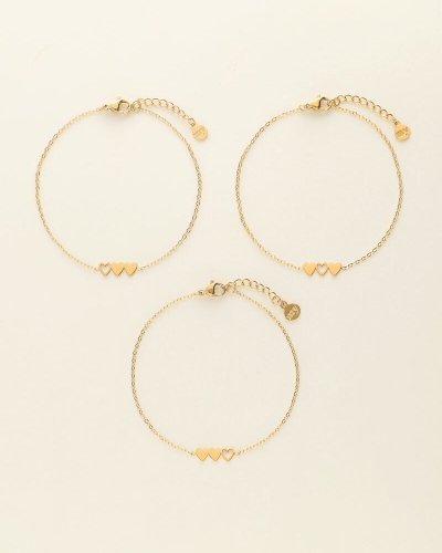 ARMBANDEN SET DRIE HARTJES GOUD