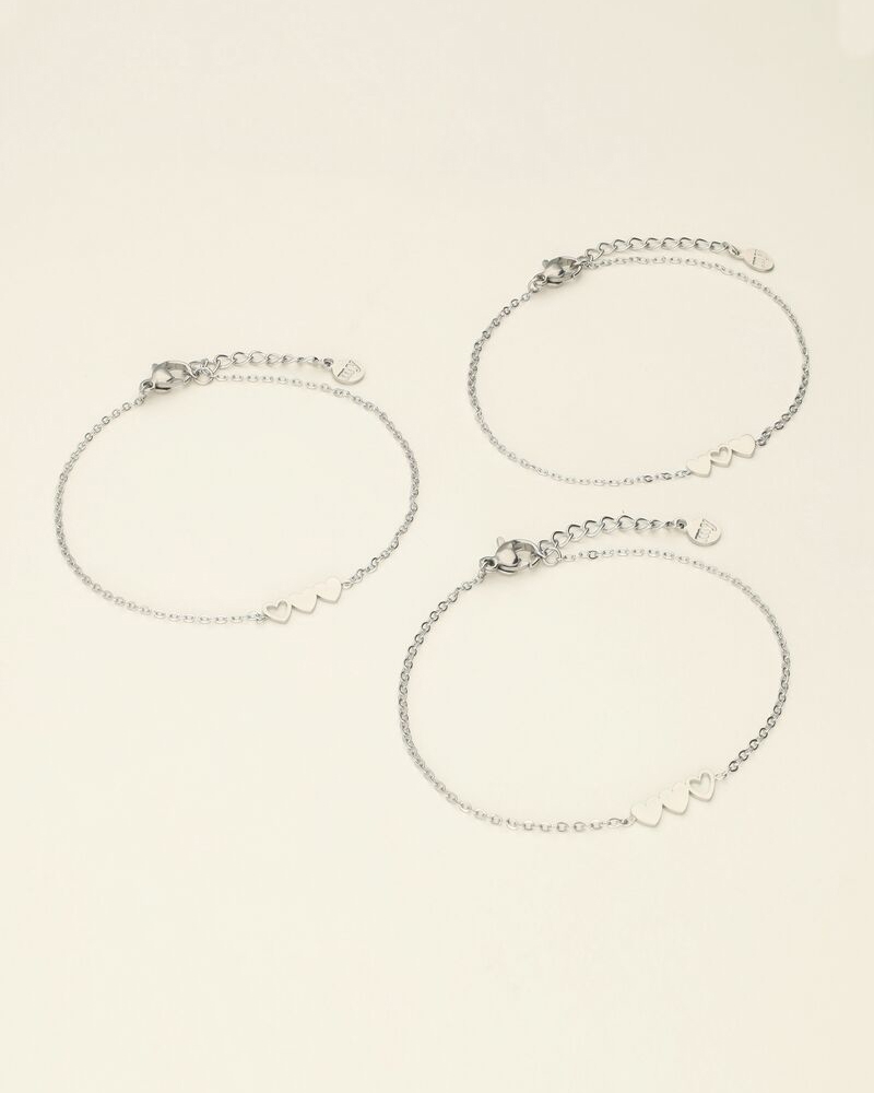ARMBANDEN SET 3 HARTJES ZILVER