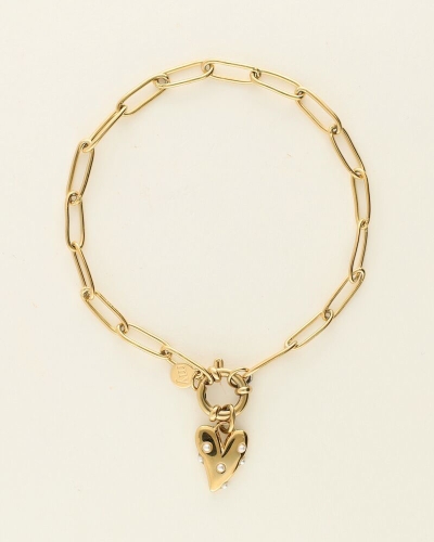ARMBAND MET GROOT HART EN PARELS GOUD