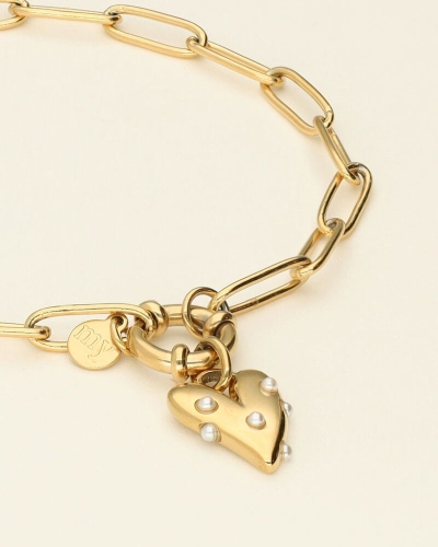 ARMBAND MET GROOT HART EN PARELS GOUD