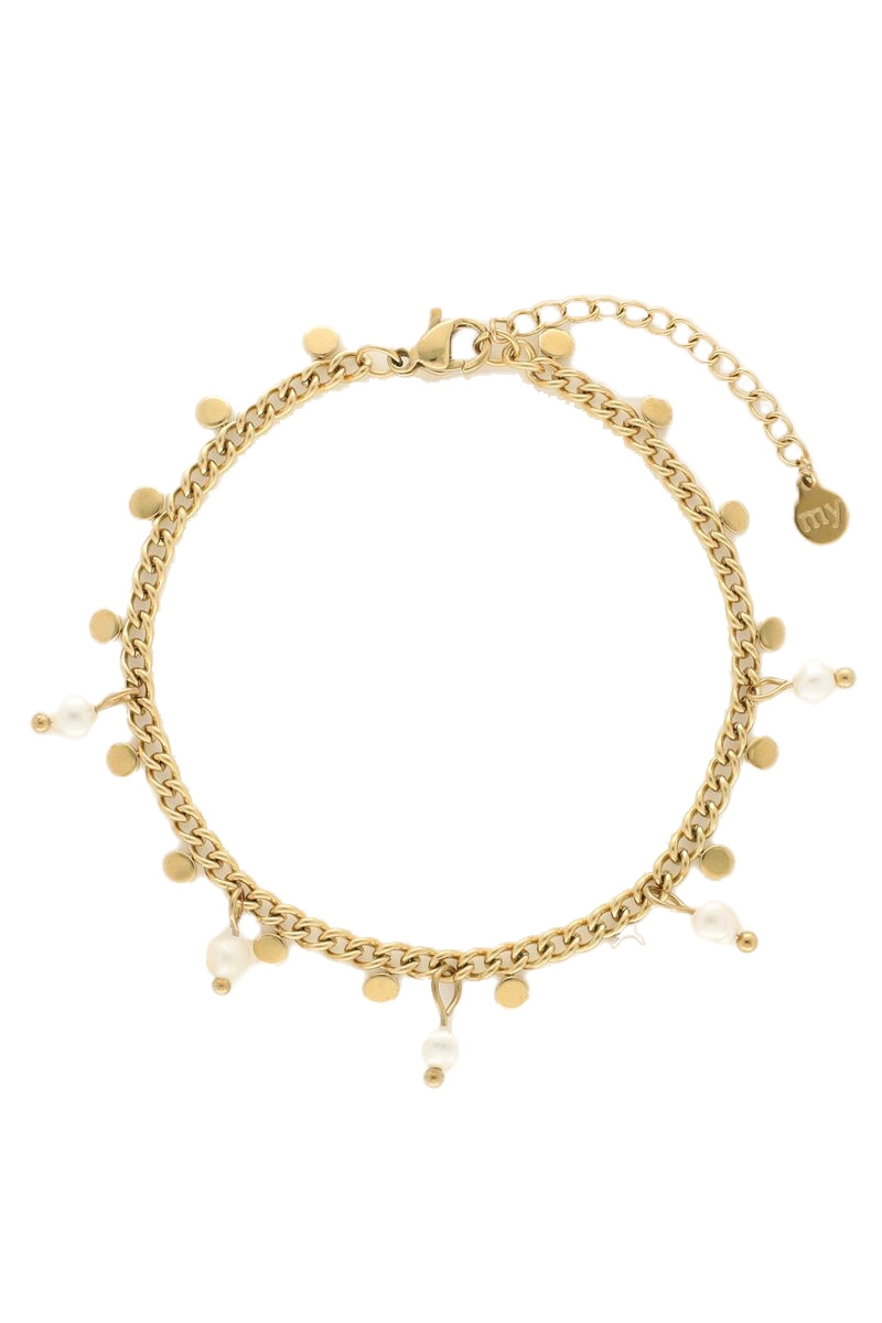 ARMBAND MET KLEINE MUNTEN EN PARELS GOUD