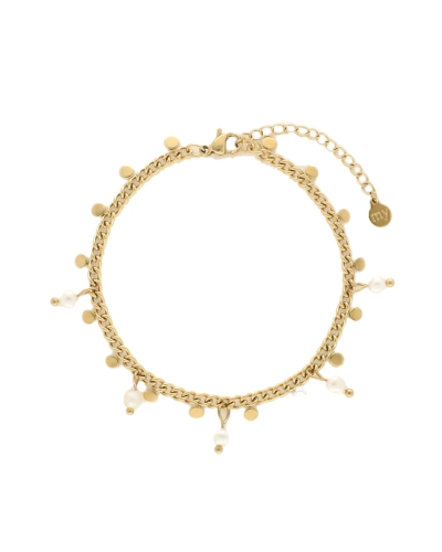 ARMBAND MET KLEINE MUNTEN EN PARELS GOUD