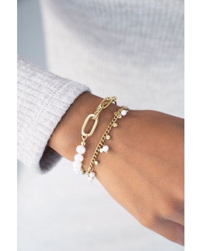 ARMBAND MET KLEINE MUNTEN EN PARELS GOUD