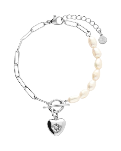ARMBAND MET SCHAKELS & ZOETWATERPAREL ZILVER