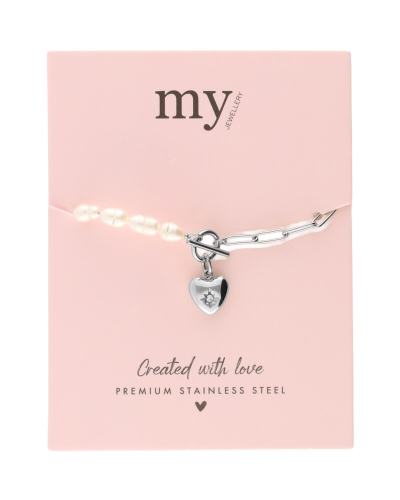 ARMBAND MET SCHAKELS & ZOETWATERPAREL ZILVER