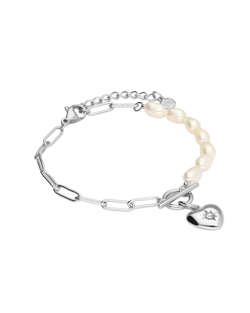 ARMBAND MET SCHAKELS & ZOETWATERPAREL ZILVER