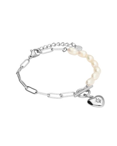 ARMBAND MET SCHAKELS & ZOETWATERPAREL ZILVER
