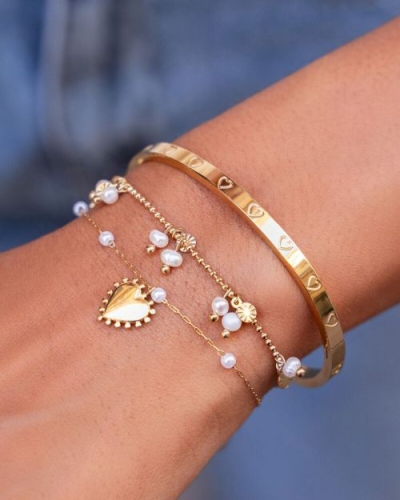 My Jewellery ARMBAND MET HARTJES BEDEL EN PARELS