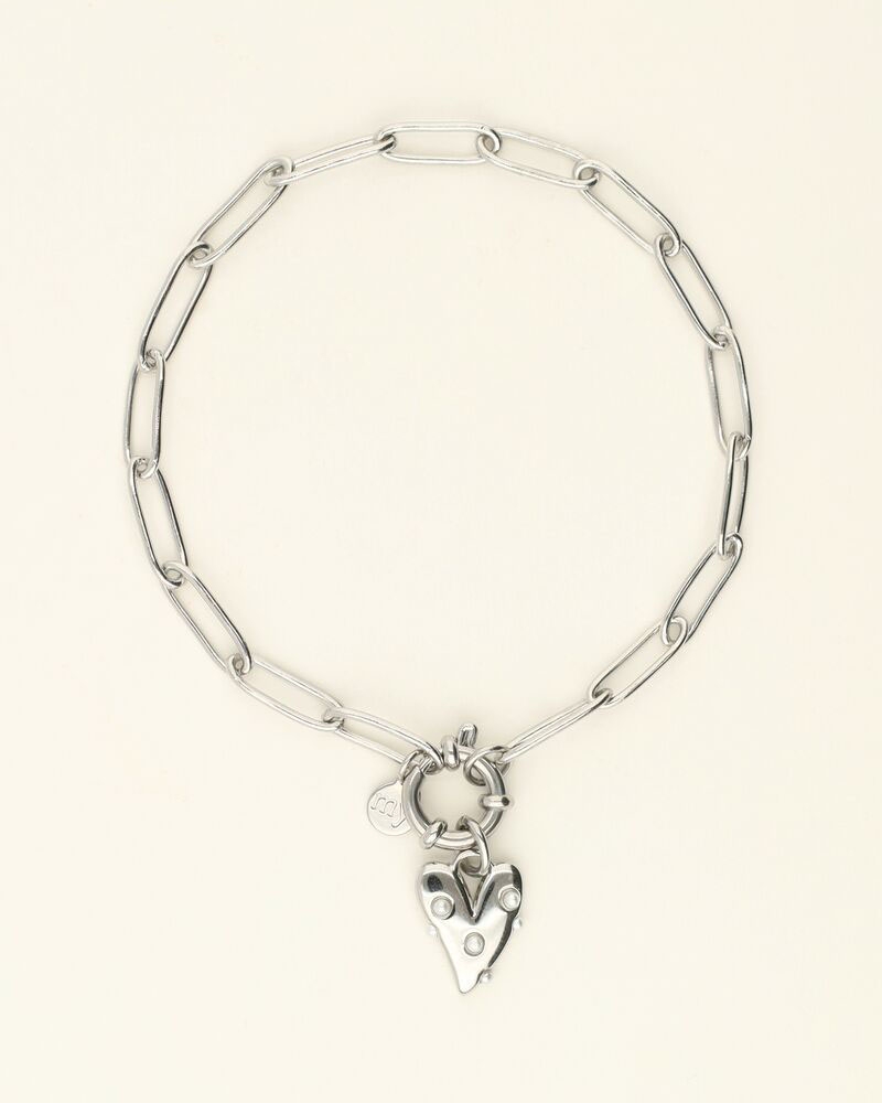 ARMBAND MET GROOT HART EN PARELS ZILVER