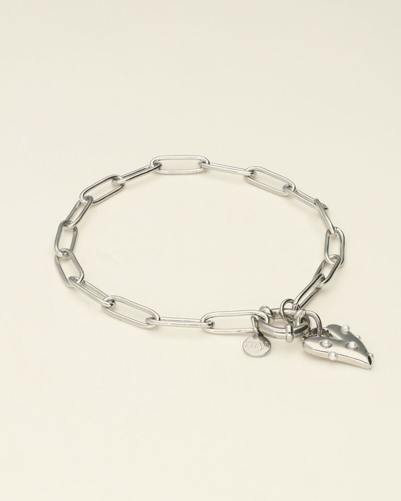ARMBAND MET GROOT HART EN PARELS ZILVER