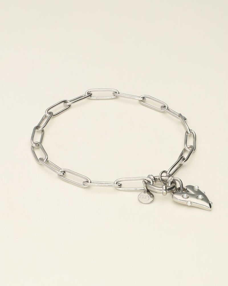 ARMBAND MET GROOT HART EN PARELS ZILVER