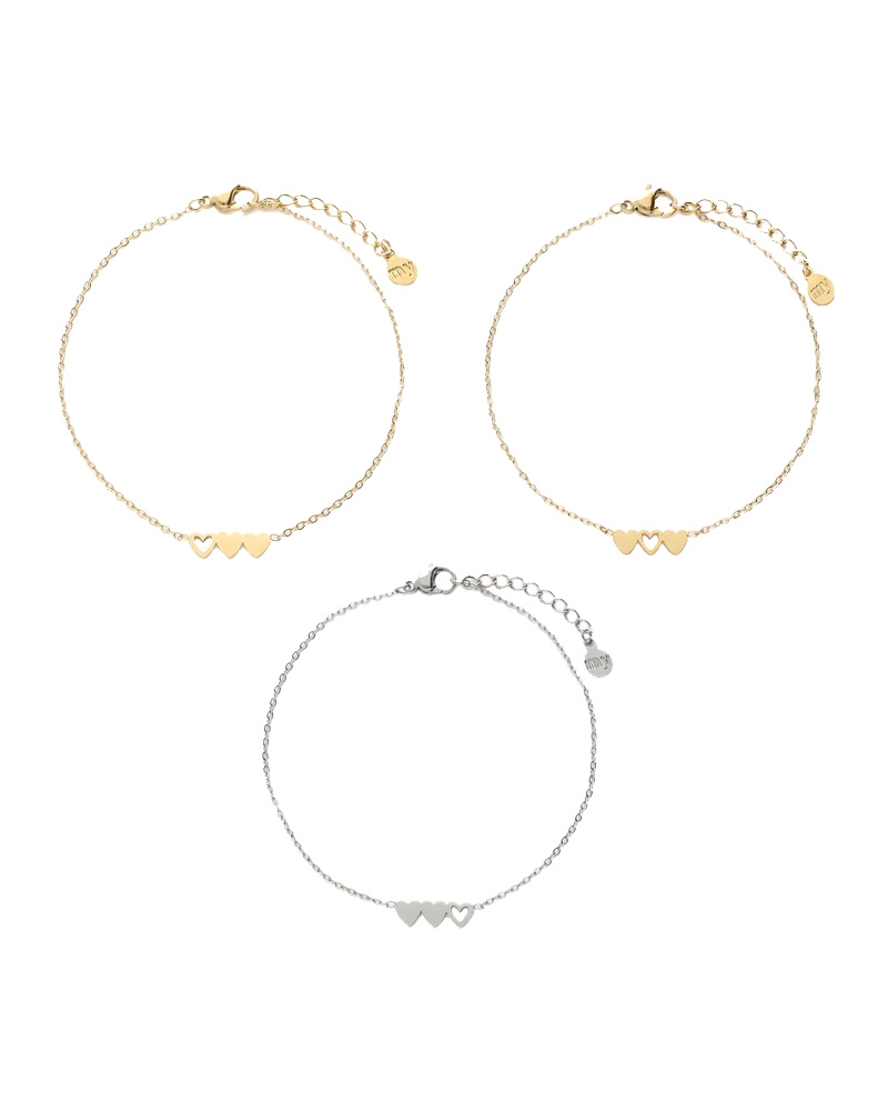 ARMBANDEN SET HARTJES TWEE GOUDKLEURIG EN ZILVERKLEURIG