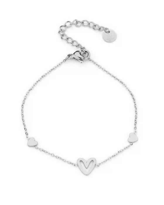 ARMBAND DRIE HARTJES ZILVER