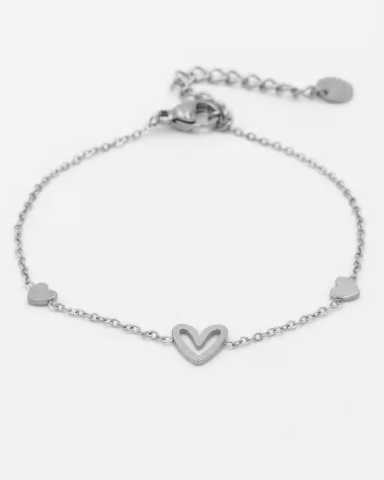 ARMBAND DRIE HARTJES ZILVER
