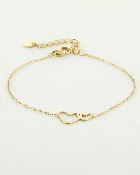 ARMBAND DUBBEL HARTJE GOUD