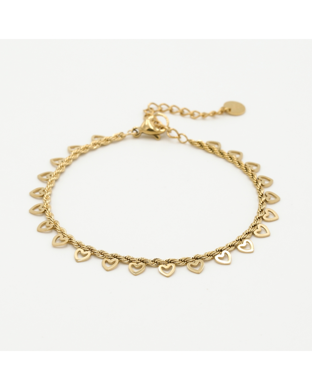 GEDRAAIDE ARMBAND OPEN HARTJES GOUD