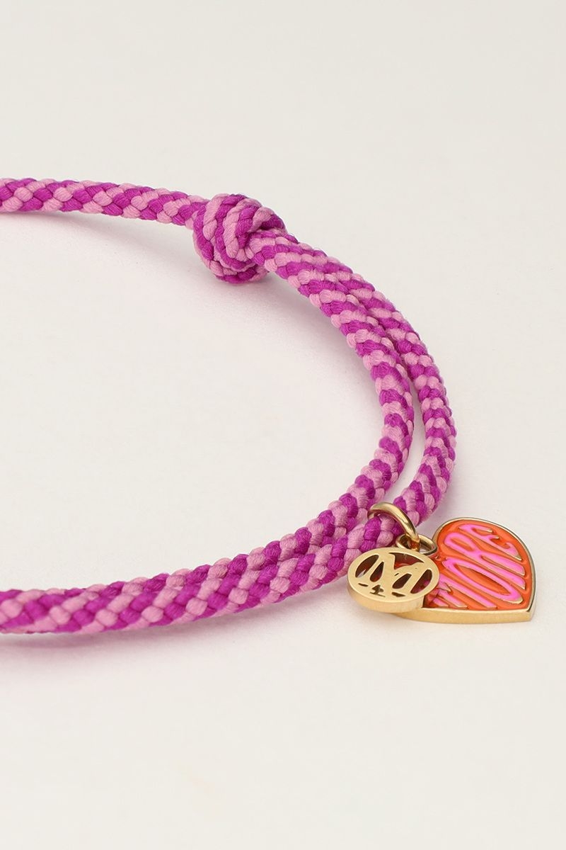 PAARSE TOUW ARMBAND MET HART