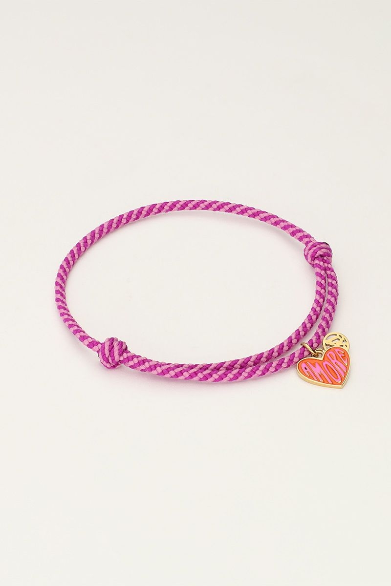 PAARSE TOUW ARMBAND MET HART