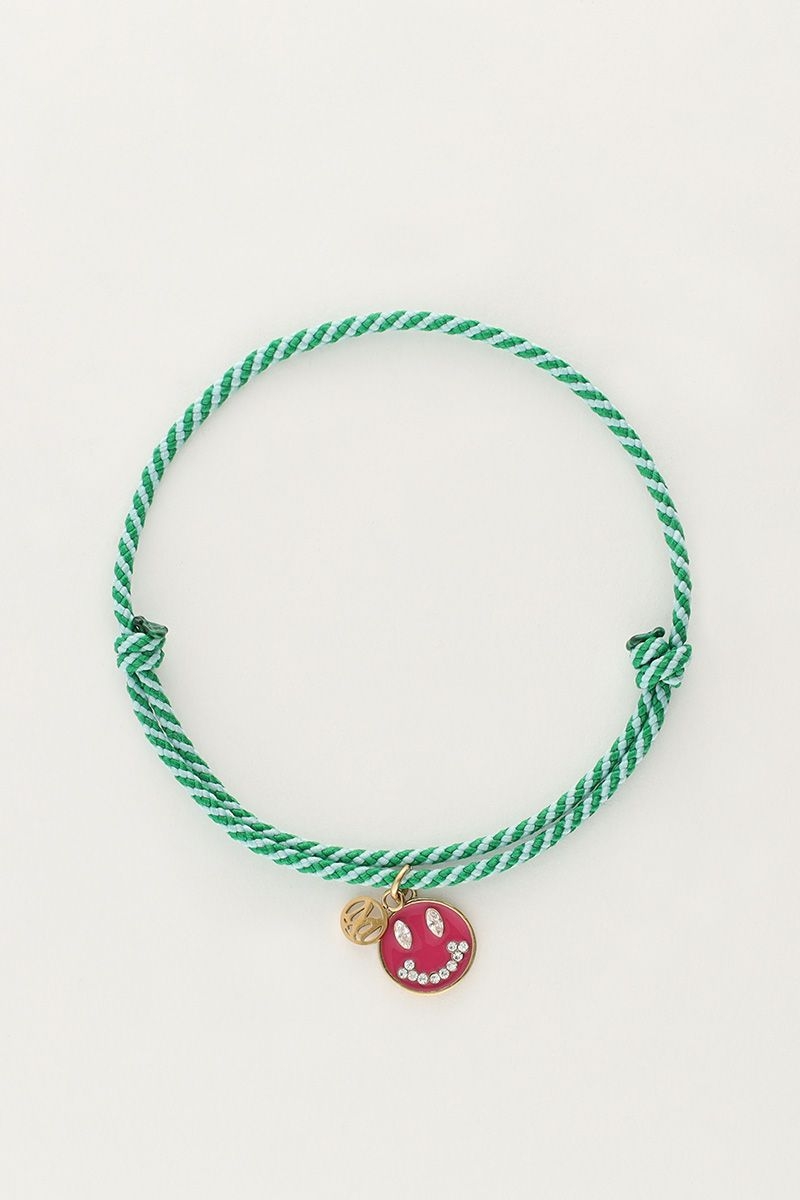 GROENE TOUW ARMBAND MET SMILEY