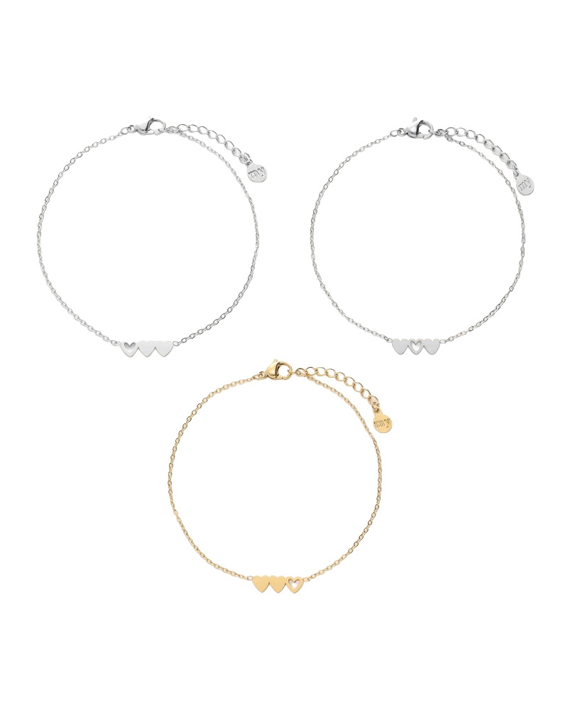 ARMBANDEN SET HARTJES TWEE ZILVER- EN GOUDKLEURIG