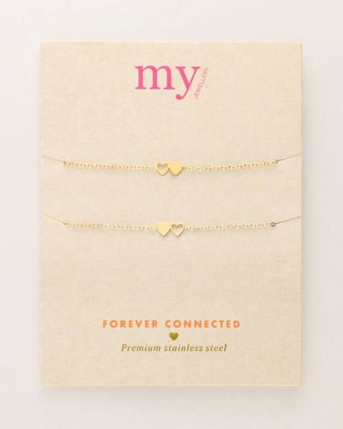 ARMBANDEN SET TWEE HARTJES GOUD
