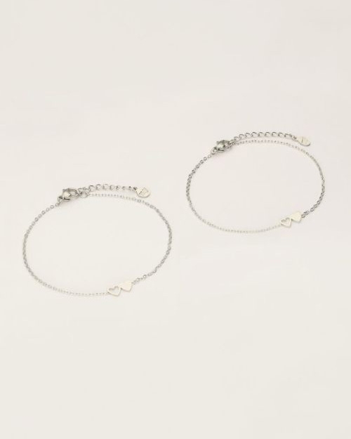 ARMBANDEN SET TWEE HARTJES ZILVER