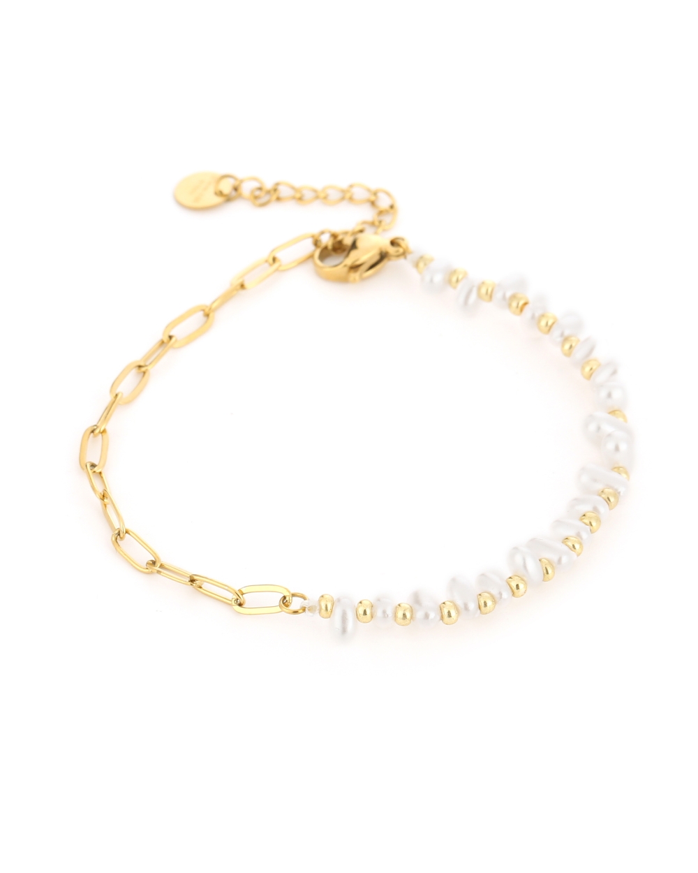 ARMBAND SCHAKEL EN PARELTJES GOUD