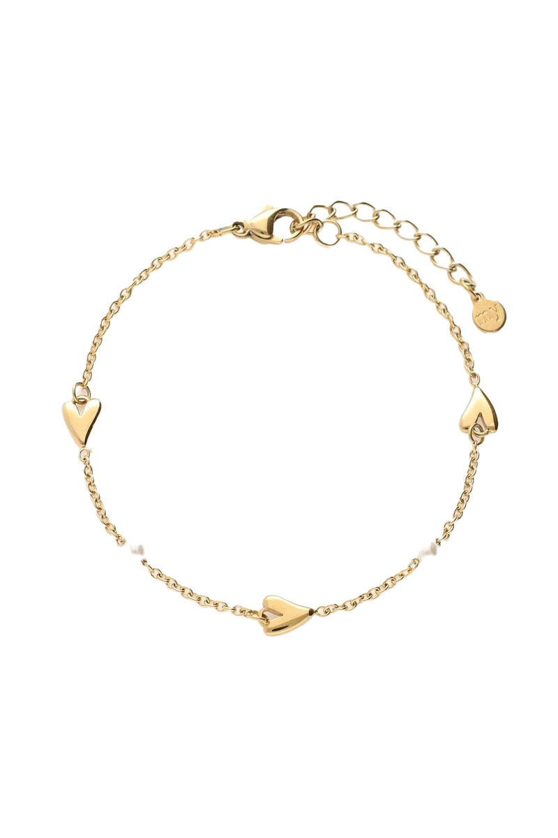 ARMBAND MET HARTJES EN PARELS GOUD